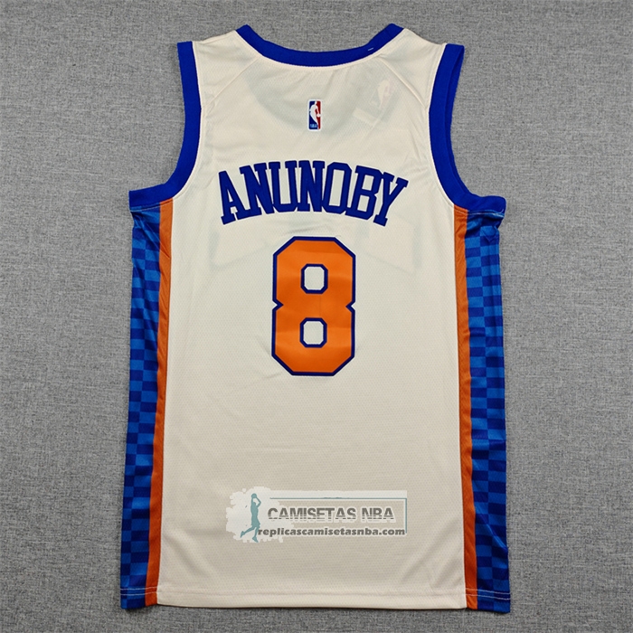 Camiseta New York Knicks Og Anunoby NO 8 Ciudad 2025-26 Crema